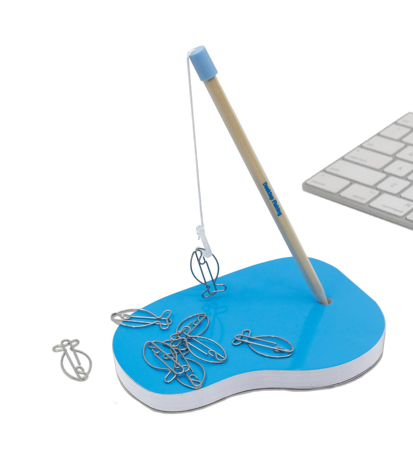 Desktop Fishing Stationery Set â€“ Pencil Fishing Rod with 10 Fish-Shaped Paper Clips & 100-Page Pond Memo Pad â€“ Fun Novelty Gift for Office or Home Desk