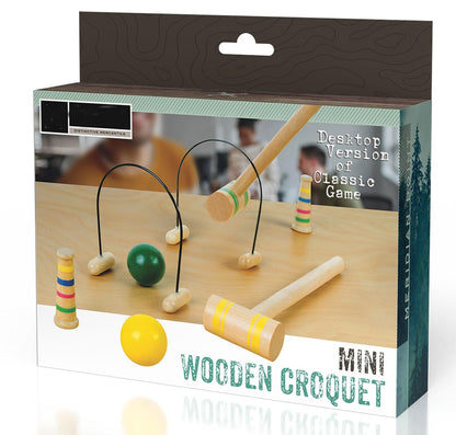 Mini Wooden Croquet Set - Tabletop Desktop Croquet Sets For Families & Kids - Indoor Games