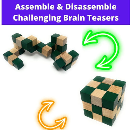 3 Pack Brain Teaser Wood Puzzle, 3D Puzzles for Adults