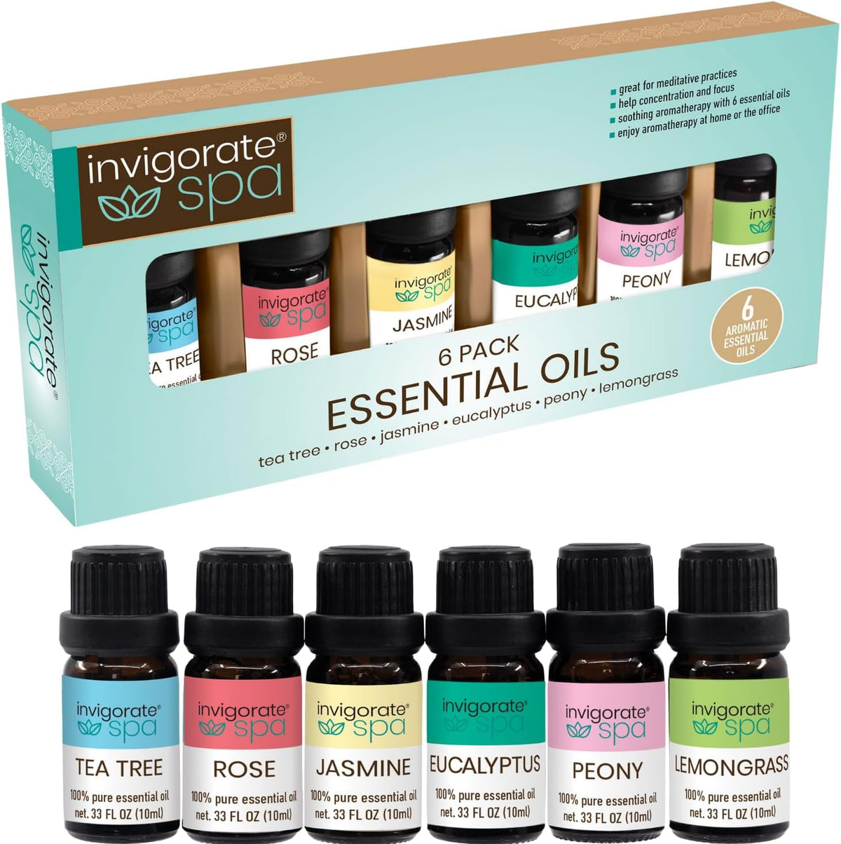 6-Pack Essential Oil Set Diffuser Oils Variety 6x10ml Home Office Aromas