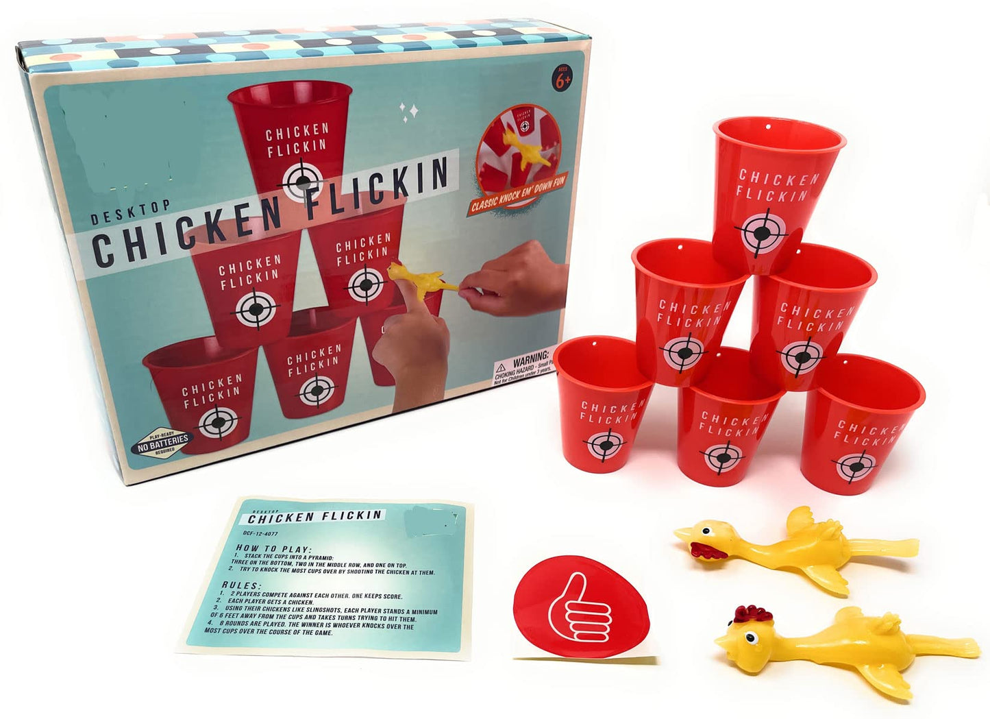 Rubber Chicken Target Game, Slingshot Chicken Fun Desktop Flicking Chicken Game, Classic Rubber Chicken Slingshot with 6 Stacking Cups