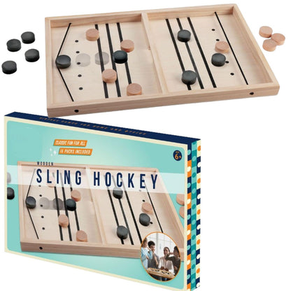 Wooden Sling Hockey Game Table Top Sling Shot Game - Fast Sling Puck Game