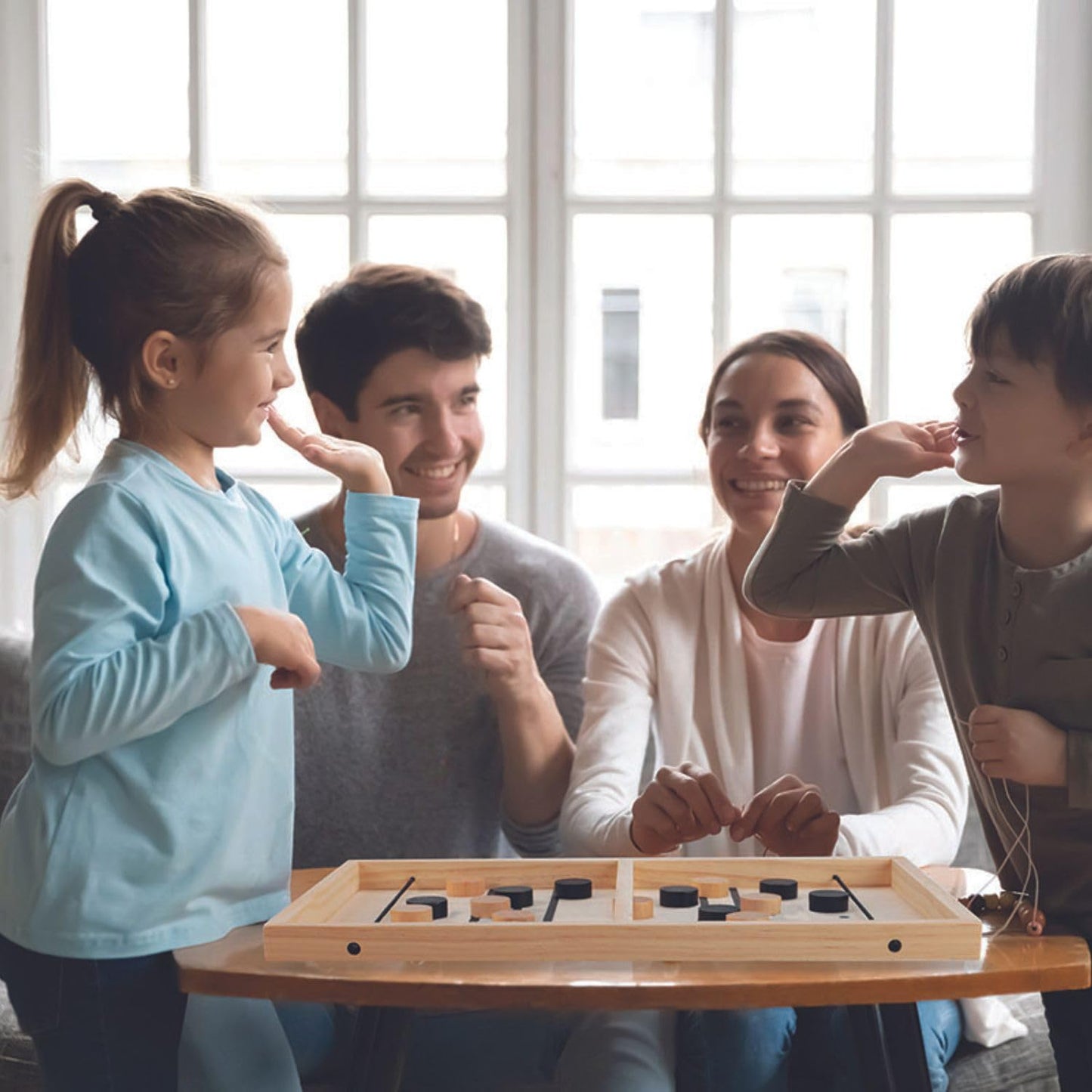 Wooden Sling Hockey Game Table Top Sling Shot Game - Fast Sling Puck Game