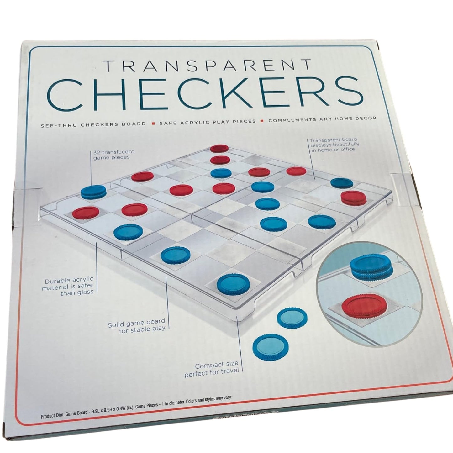 Translucent Checkers Board Game with Acrylic Game Pieces