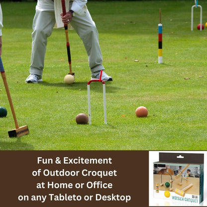 Mini Wooden Croquet Set - Tabletop Desktop Croquet Sets For Families & Kids - Indoor Games