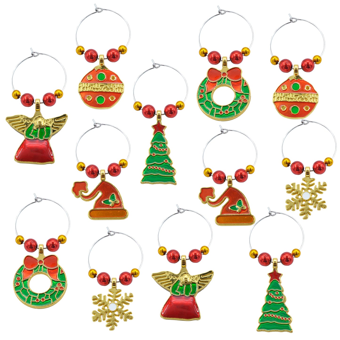 12 Pcs (2 Packs of 6) Xmas Wine Charms