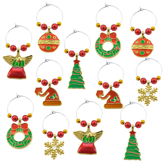 12 Pcs (2 Packs of 6) Xmas Wine Charms