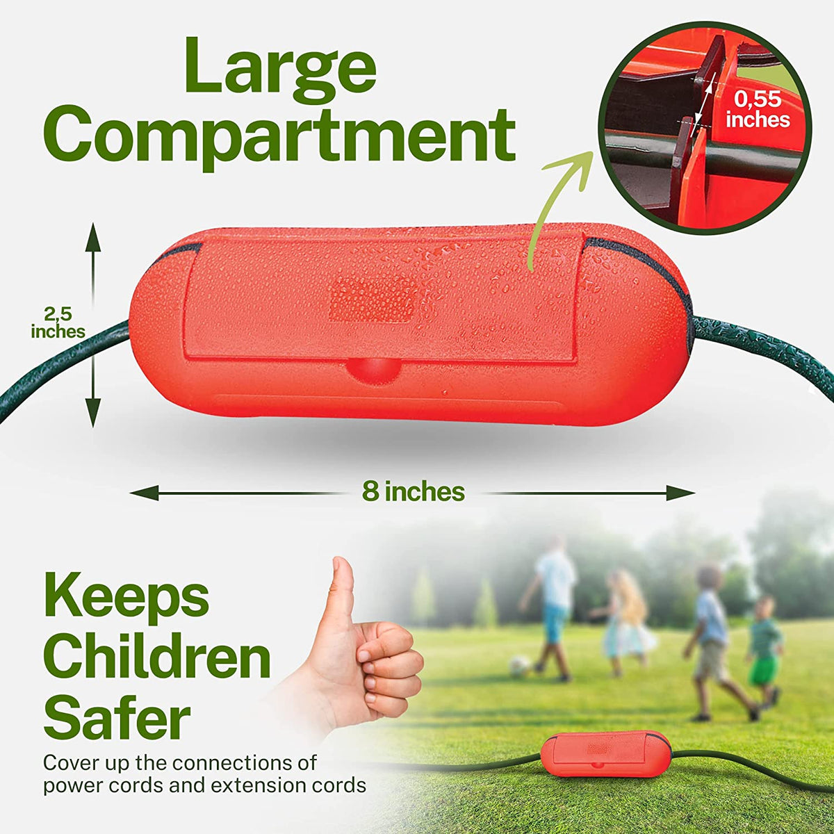 Outdoor Extension Cord Cover to Keep Electrical Plugs Dry and Intact (Orange) o r(Green)