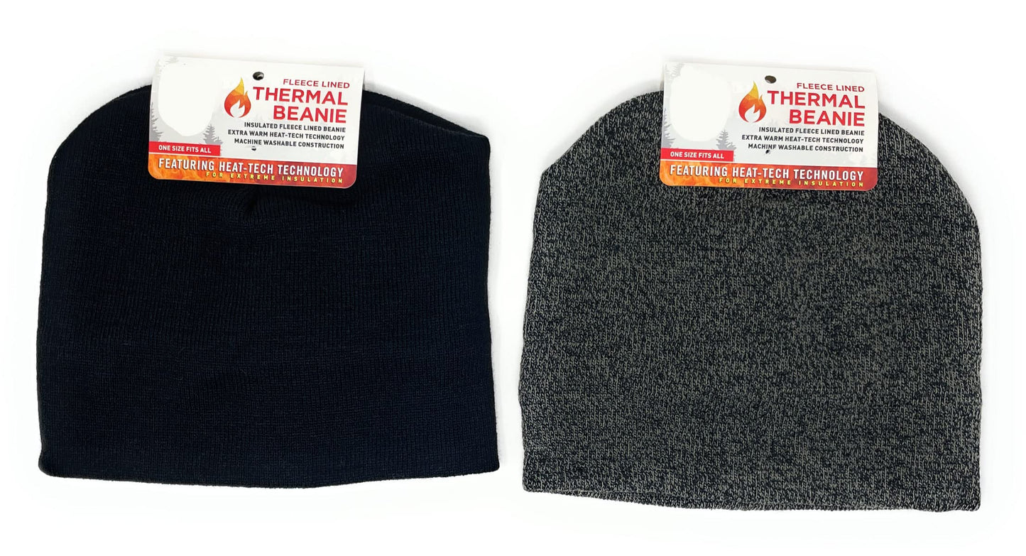 2 Pack Fleece Lined Thermal Beenie 2 Pack (1 Each Col) Relisted