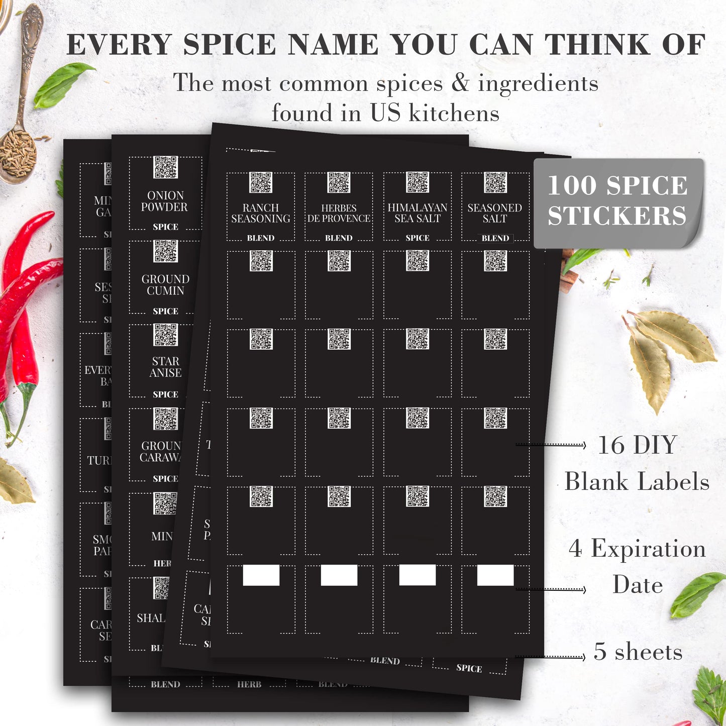 Spices Jar Labels Preprinted - 120 pcs Minimalist Spice Labels Stickers Preprinted