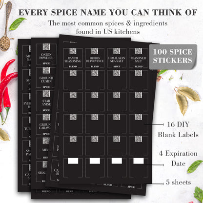 Spices Jar Labels Preprinted - 120 pcs Minimalist Spice Labels Stickers Preprinted