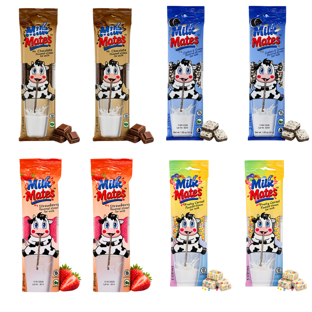 40 Milk flavoring Straws, 8 Packs Ea 5 Straws in 4 Flavors - Chocolate, Strawberry, Cookies & Cream, Fruity Cereal. Each Straw Perfect for a 7 oz Milk Glass. Flavor Straws For Milk.