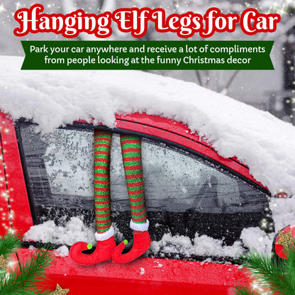 1 Pair Elf Christmas Decorations for Your Vehicle or Fireplace - Hanging Elf Legs for Car Perfect for Holiday Cheer