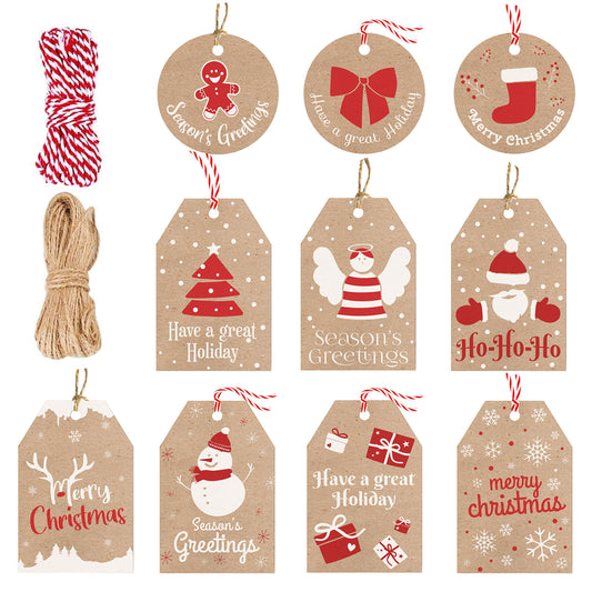 100 Pack Kraft Paper Christmas Gift Tags With Strings
