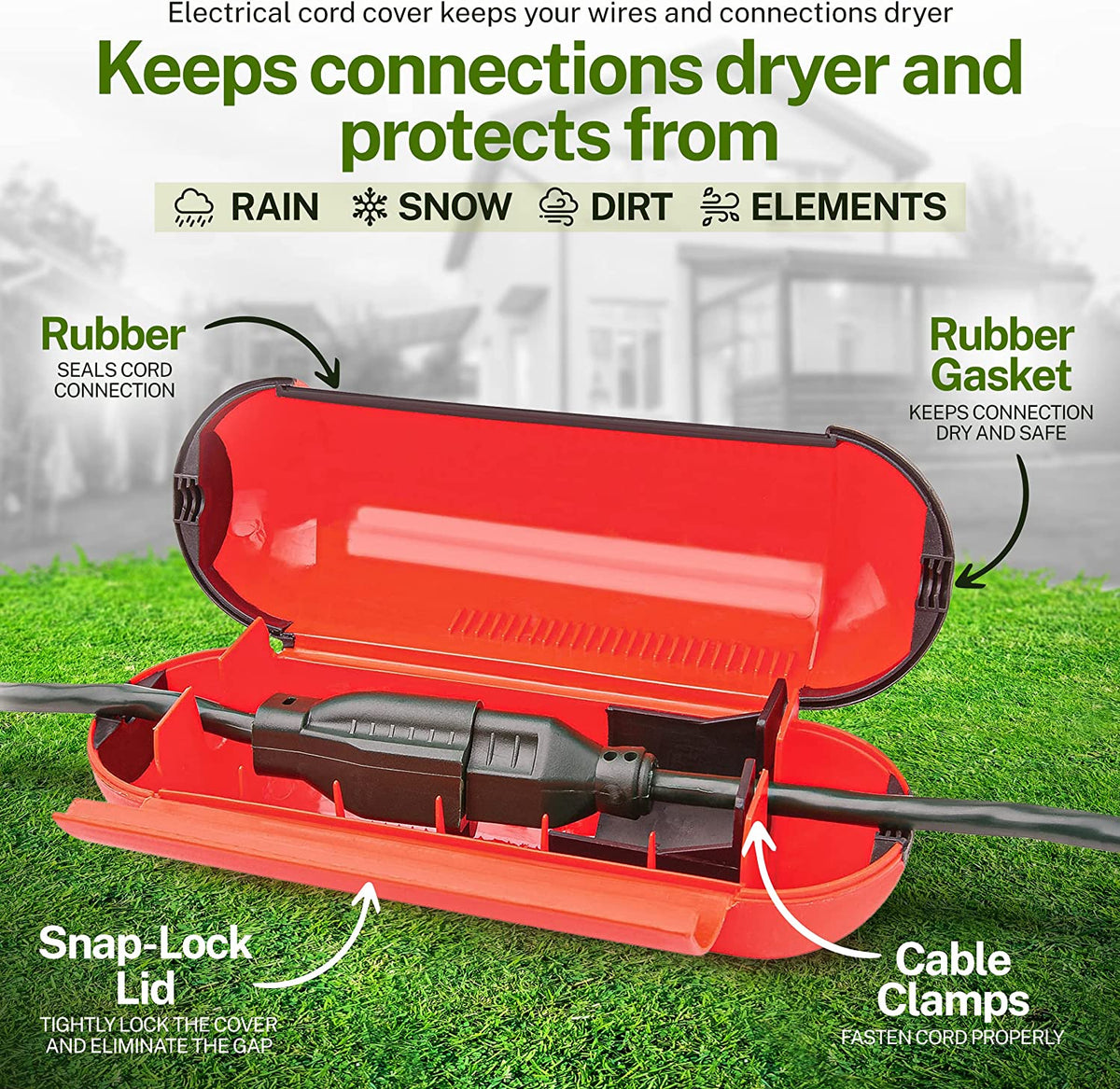 Outdoor Extension Cord Cover to Keep Electrical Plugs Dry and Intact (Orange) o r(Green)