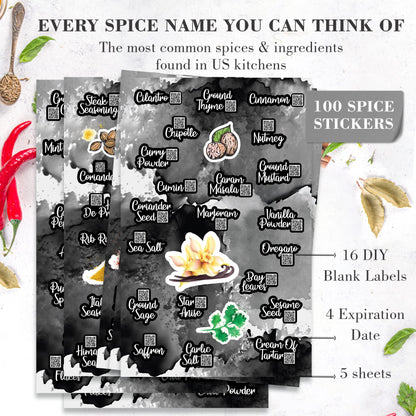 Spices Jar Labels Preprinted - 120 pcs Minimalist Spice Labels Stickers Preprinted