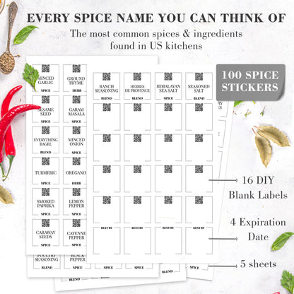 Spices Jar Labels Preprinted - 120 pcs Minimalist Spice Labels Stickers Preprinted