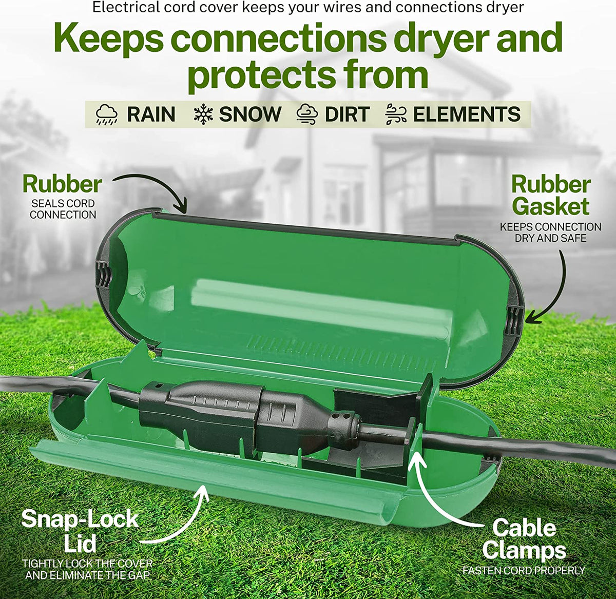 Outdoor Extension Cord Cover to Keep Electrical Plugs Dry and Intact (Orange) o r(Green)