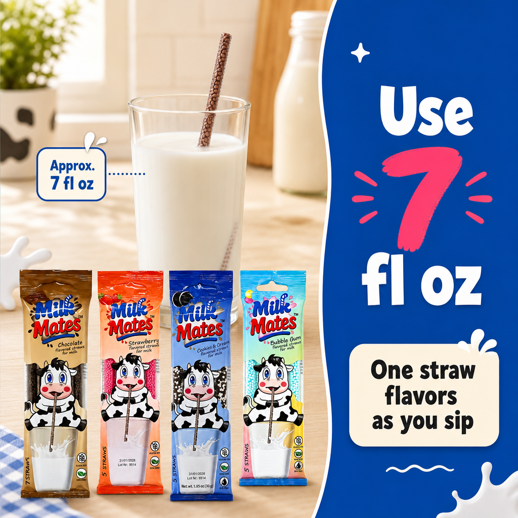 20 Milk Flavoring Straws - 4 Packs Ea 5 Straws Astd Flavors, Chocolate, Strawberry, Cookies & Cream, Bubble Gum