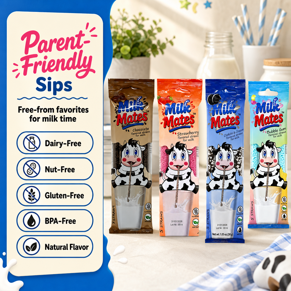 20 Milk Flavoring Straws - 4 Packs Ea 5 Straws Astd Flavors, Chocolate, Strawberry, Cookies & Cream, Bubble Gum