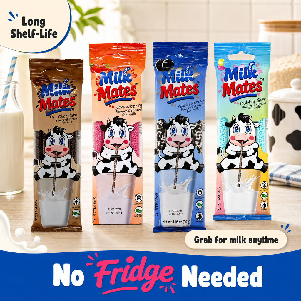 20 Milk Flavoring Straws - 4 Packs Ea 5 Straws Astd Flavors, Chocolate, Strawberry, Cookies & Cream, Bubble Gum