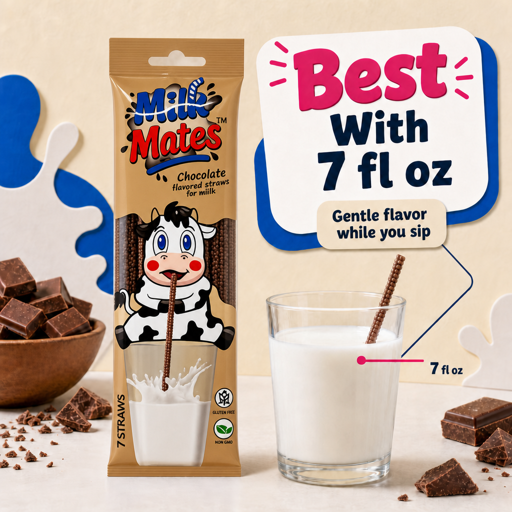 40 Milk flavoring Straws, 8 Packs Ea 5 Straws in 4 Flavors - Chocolate, Strawberry, Cookies & Cream, Fruity Cereal. Each Straw Perfect for a 7 oz Milk Glass. Flavor Straws For Milk.