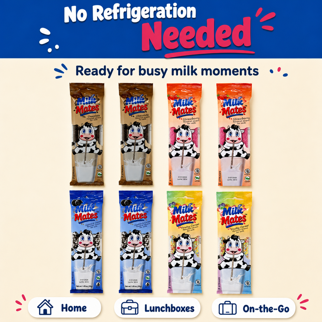 40 Milk flavoring Straws, 8 Packs Ea 5 Straws in 4 Flavors - Chocolate, Strawberry, Cookies & Cream, Fruity Cereal. Each Straw Perfect for a 7 oz Milk Glass. Flavor Straws For Milk.