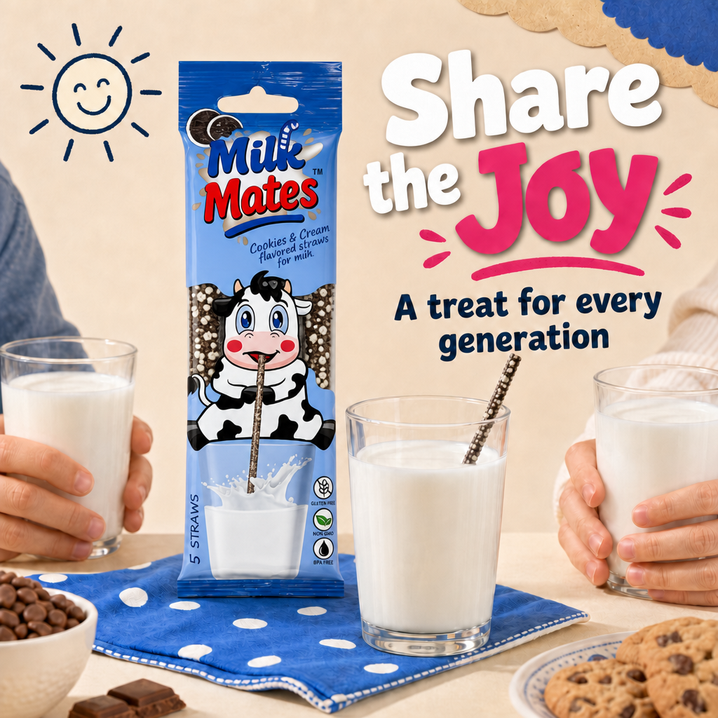 40 Milk flavoring Straws, 8 Packs Ea 5 Straws in 4 Flavors - Chocolate, Strawberry, Cookies & Cream, Fruity Cereal. Each Straw Perfect for a 7 oz Milk Glass. Flavor Straws For Milk.