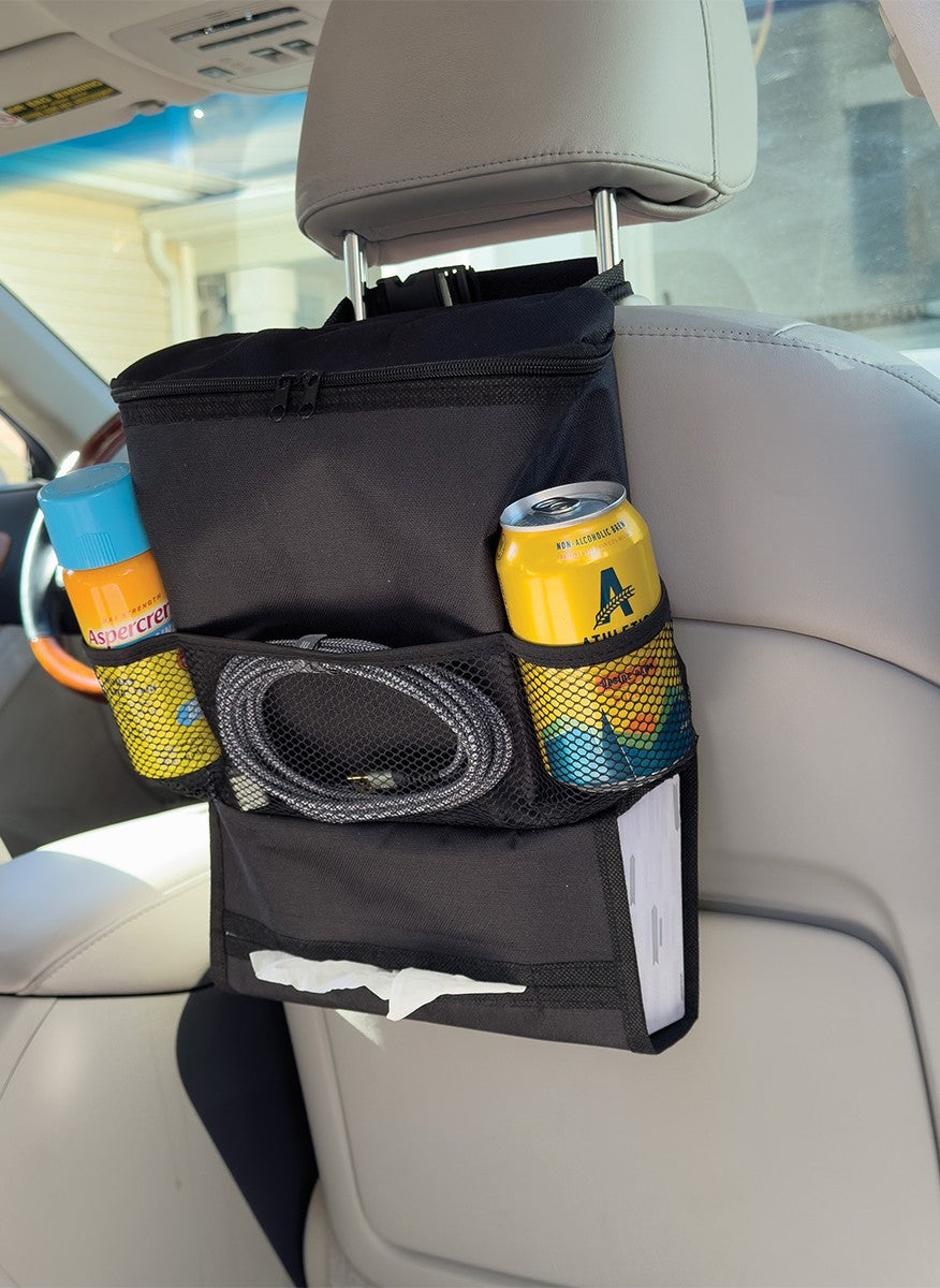 Backseat Cooler Organizer with Tissue Holder and Universal Fit Clip