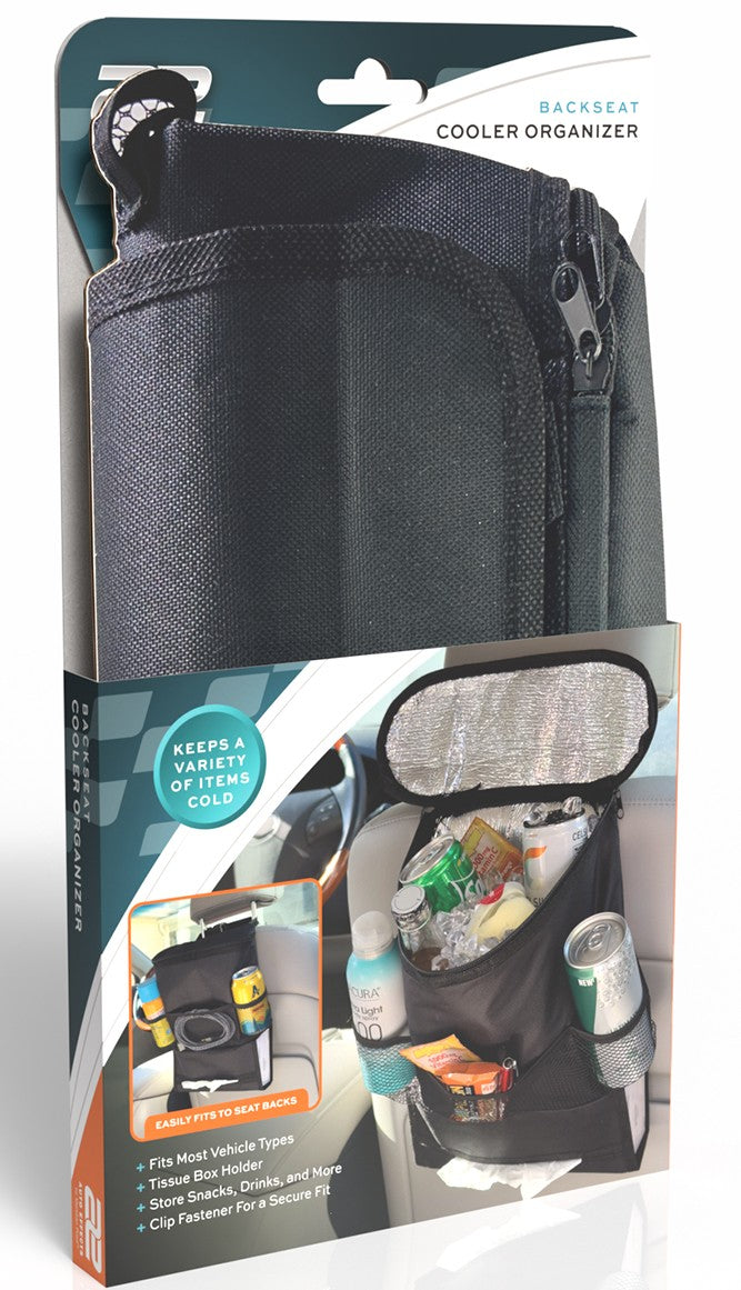 Backseat Cooler Organizer with Tissue Holder and Universal Fit Clip