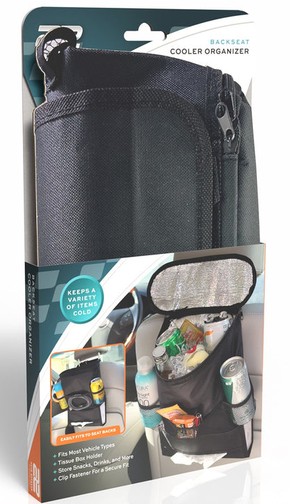 Backseat Cooler Organizer with Tissue Holder and Universal Fit Clip