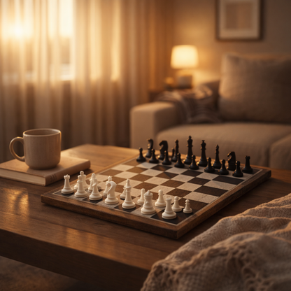 Wooden Desktop Chess Set 9.25x9.25 Real Wood Board Family Game Night