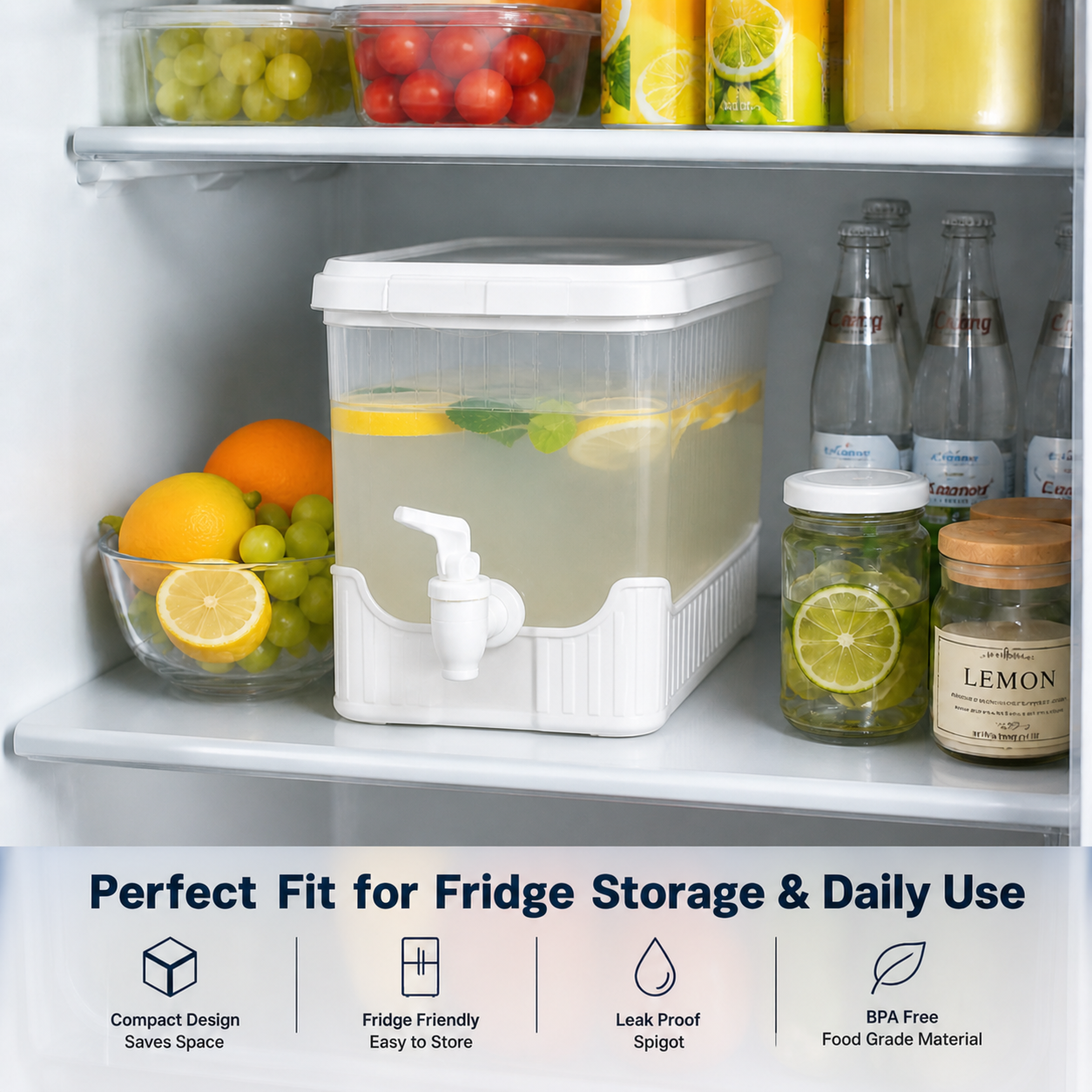 4L BPA Free Drink Dispenser w/ Spigot Fridge Juice Water Container