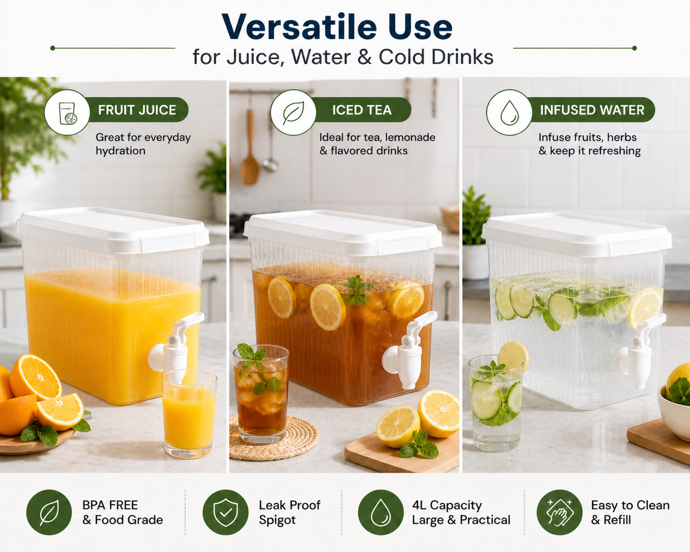 4L BPA Free Drink Dispenser w/ Spigot Fridge Juice Water Container