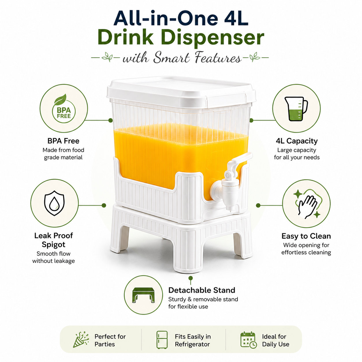 4L BPA Free Drink Dispenser w/ Spigot Fridge Juice Water Container