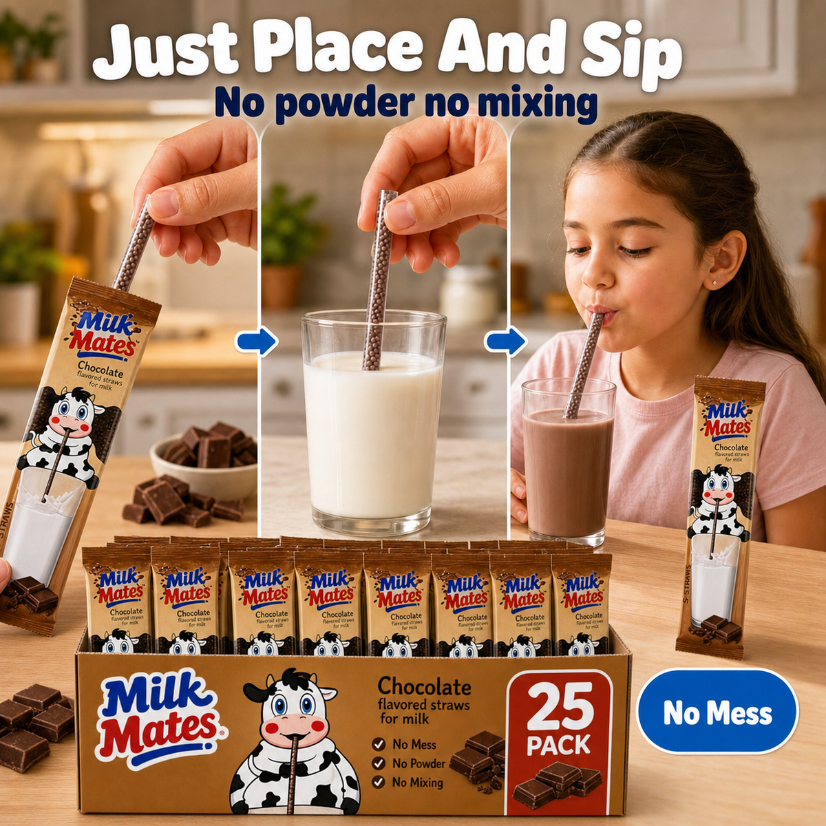25 Milk Flavoring Straws Assorted 5 Flavors for 7 Oz Milk, 5 Packs