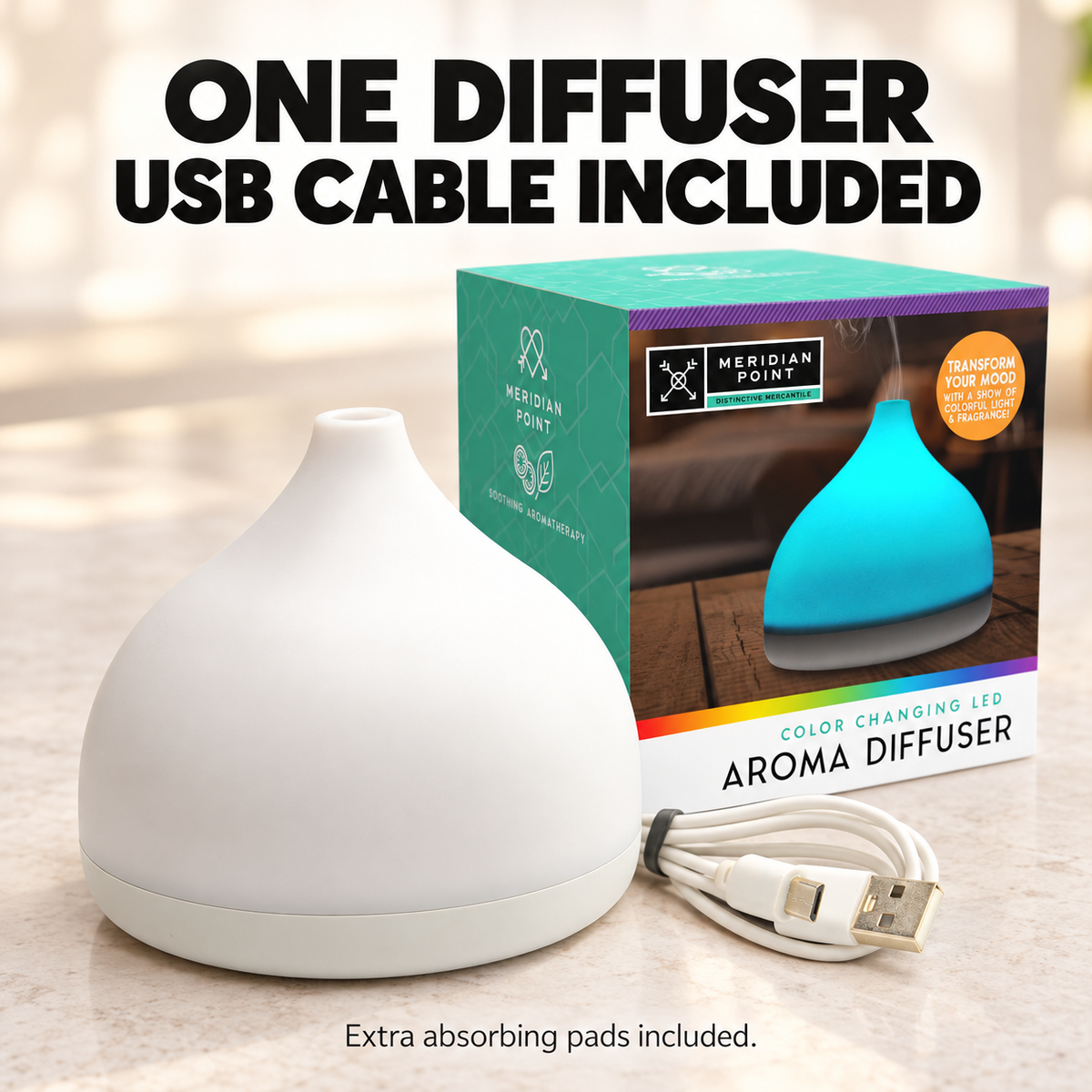 USB Powered LED Color Changing Essential Oil Aroma Diffuser with USB Cable and Absorbing Pads