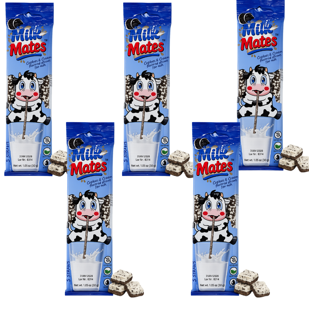 25 Milk Flavoring Straws Assorted 5 Flavors for 7 Oz Milk, 5 Packs