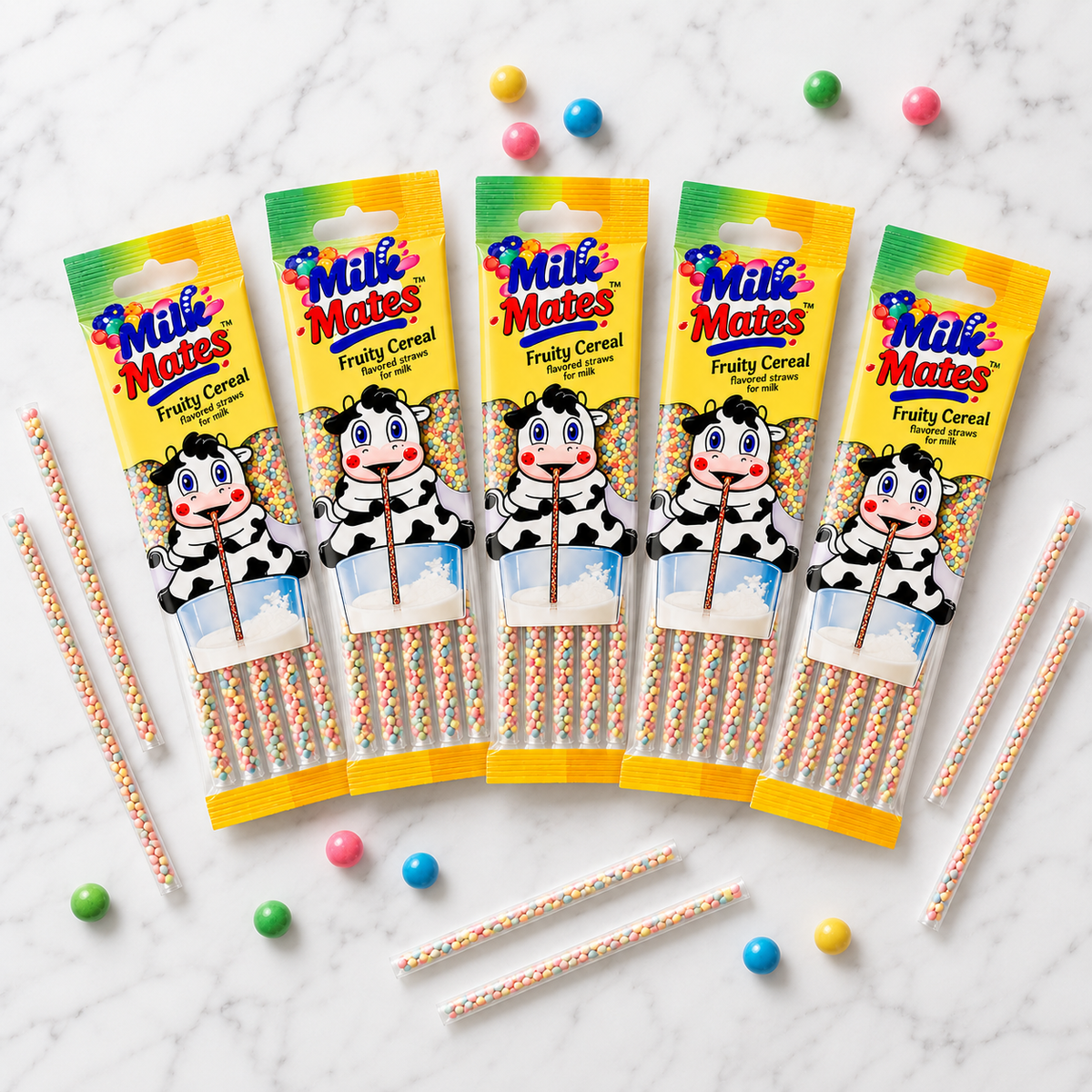 25 Milk Flavoring Straws Assorted 5 Flavors for 7 Oz Milk, 5 Packs