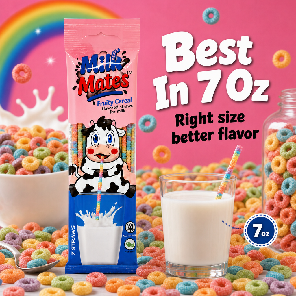 40 Milk flavoring Straws, 8 Packs Ea 5 Straws in 4 Flavors - Chocolate, Strawberry, Cookies & Cream, Fruity Cereal. Each Straw Perfect for a 7 oz Milk Glass. Flavor Straws For Milk.