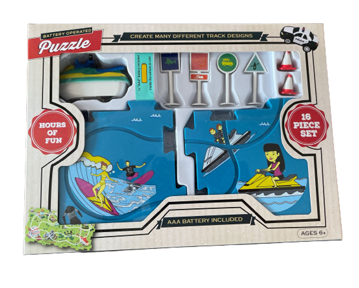 Track Play Set Jet Ski - Battery-Operated Toy Vehicle & Floor Puzzle Play Mat