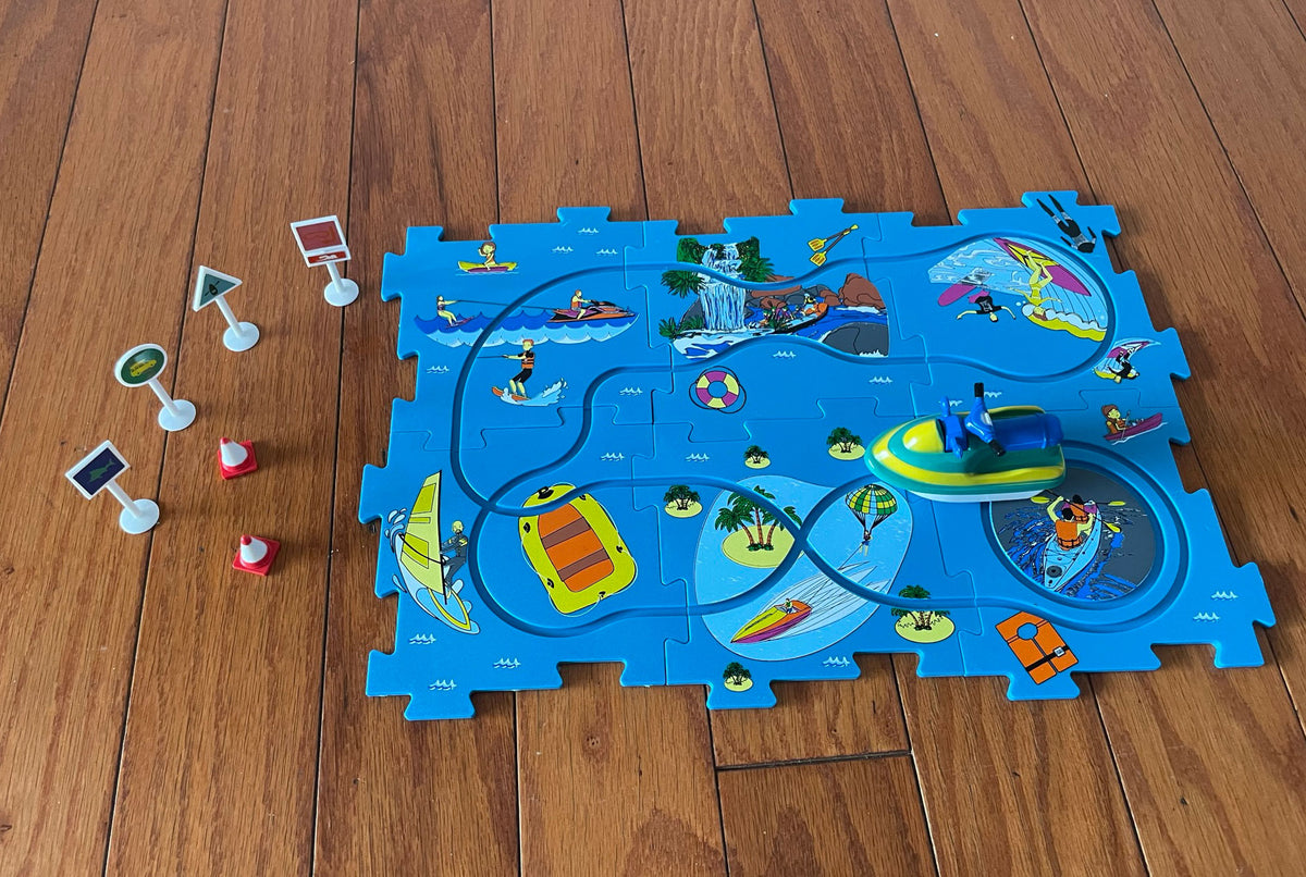 Track Play Set Jet Ski - Battery-Operated Toy Vehicle & Floor Puzzle Play Mat