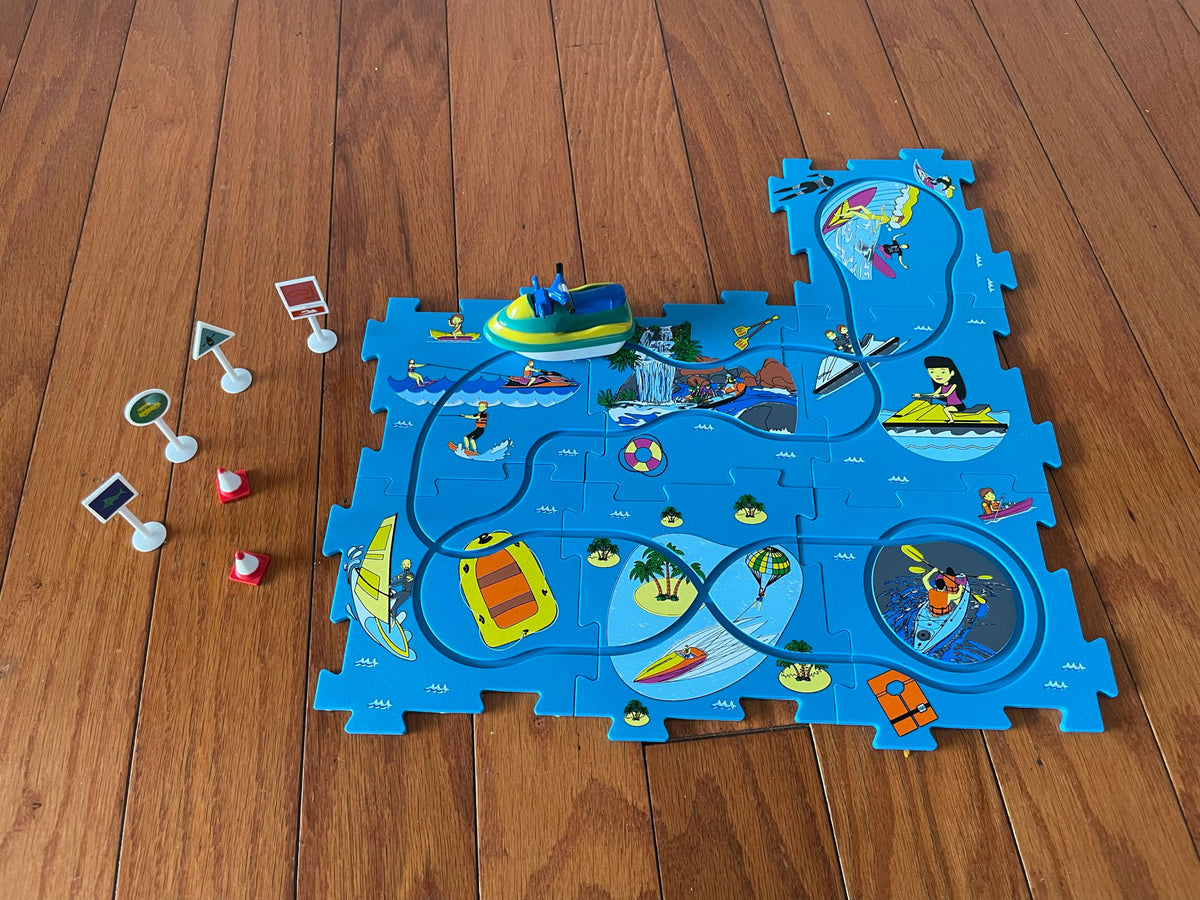Track Play Set Jet Ski - Battery-Operated Toy Vehicle & Floor Puzzle Play Mat