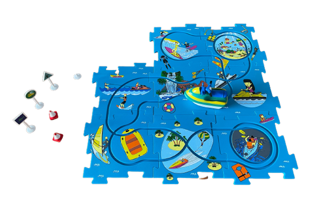 Track Play Set Jet Ski - Battery-Operated Toy Vehicle & Floor Puzzle Play Mat