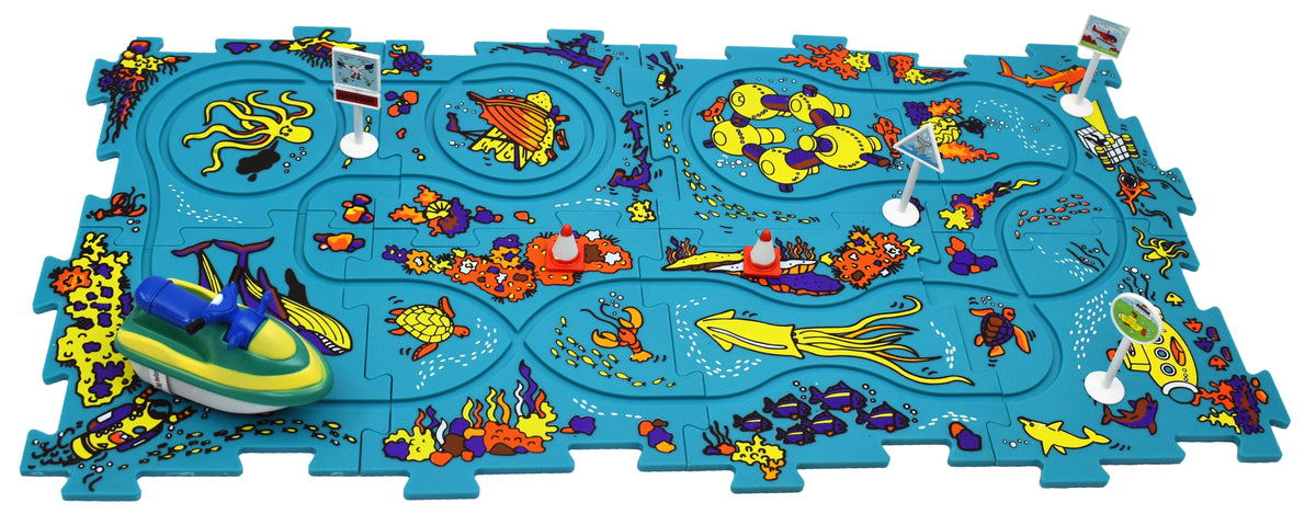 Track Play Set Jet Ski - Battery-Operated Toy Vehicle & Floor Puzzle Play Mat