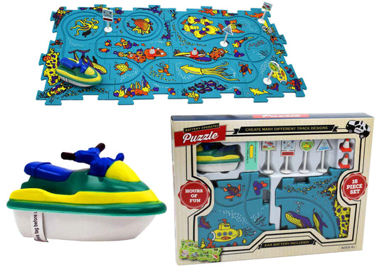 Track Play Set Jet Ski - Battery-Operated Toy Vehicle & Floor Puzzle Play Mat