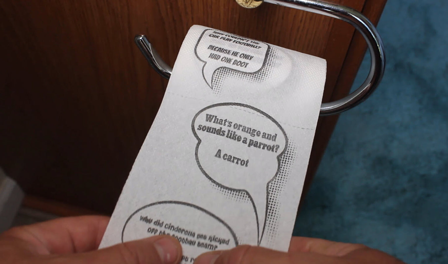 Jokes Toilet Paper with up to 19 Jokes and Riddles. Makes Downtime Pass With Laughter and Joy