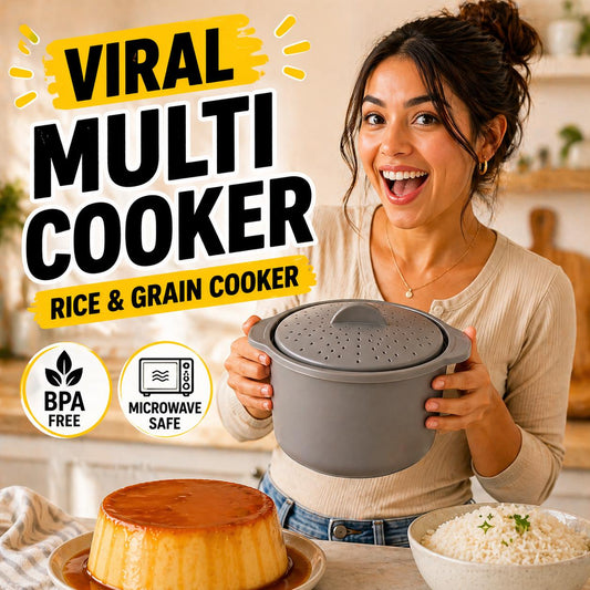 Microwave Rice & Grain Cooker with Lid Lock, Measuring Cup & Paddle â€“ Heat-Resistant Handles