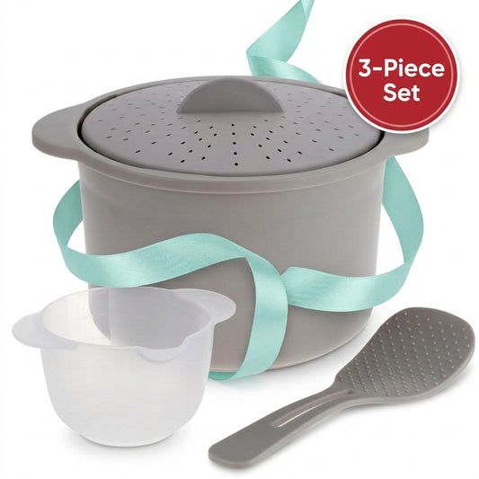 Microwave Rice & Grain Cooker with Lid Lock, Measuring Cup & Paddle â€“ Heat-Resistant Handles