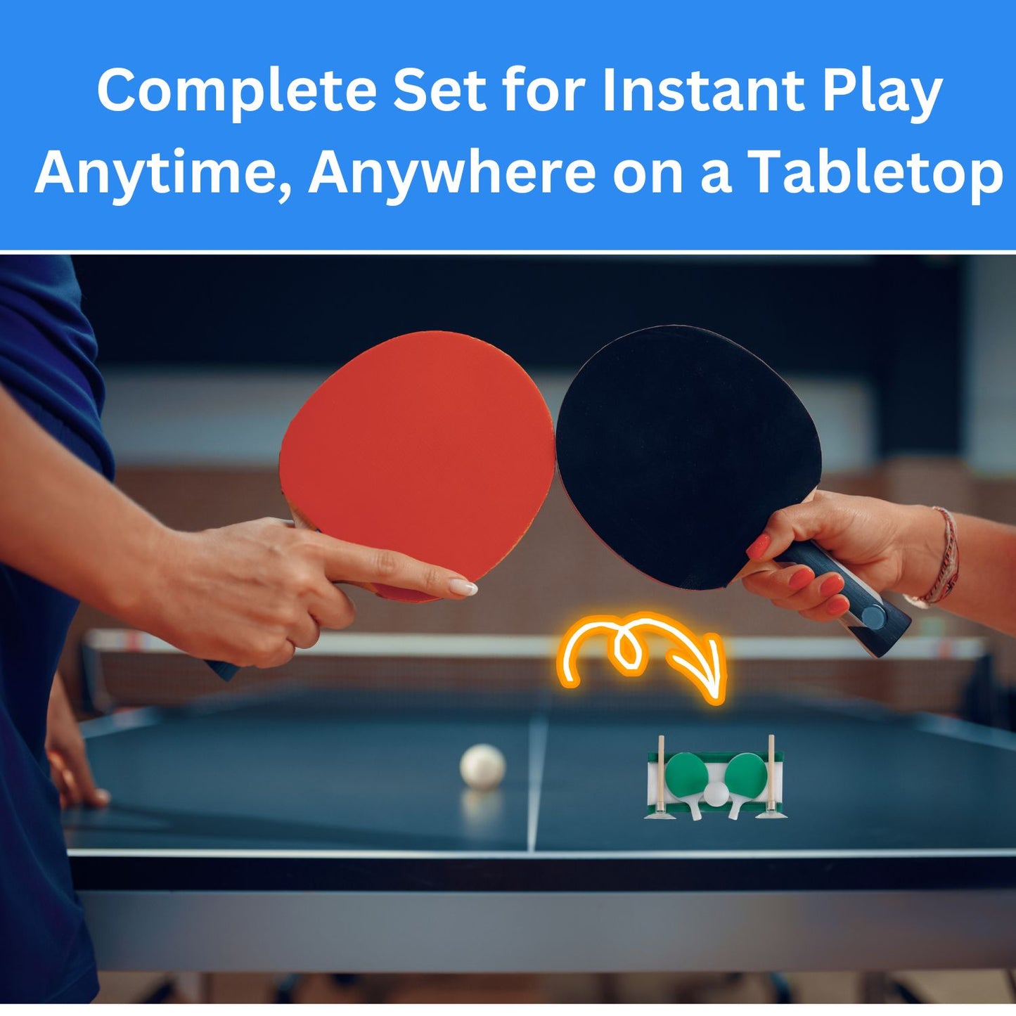 Mini Tabletop Ping Pong Set, Desktop Table Tennis Set with 2 Mini Tennis Rackets